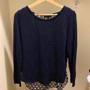 Navy Sweater with Sheer Blue and White Polka Dot Tank Sewed in Size L